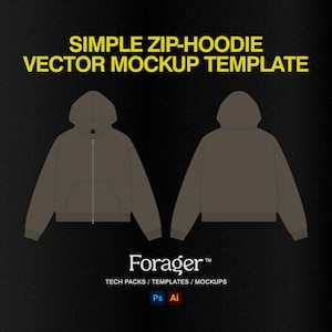Einfacher Zip Hoodie Tech Pack CAD Vorlage | Erschwingliche Streetwear Vektor Mockup