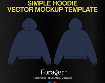 Simple Hoodie Tech Pack CAD Template | Affordable Streetwear Vector Mockup