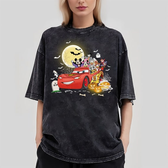 Disney Mickey & Friends Lightning McQueen Car Halloween Shirt, Cars Land Halloween Shirt, Disney Spooky Vibes Shirt, Happy Hallo-Wheel Shirt