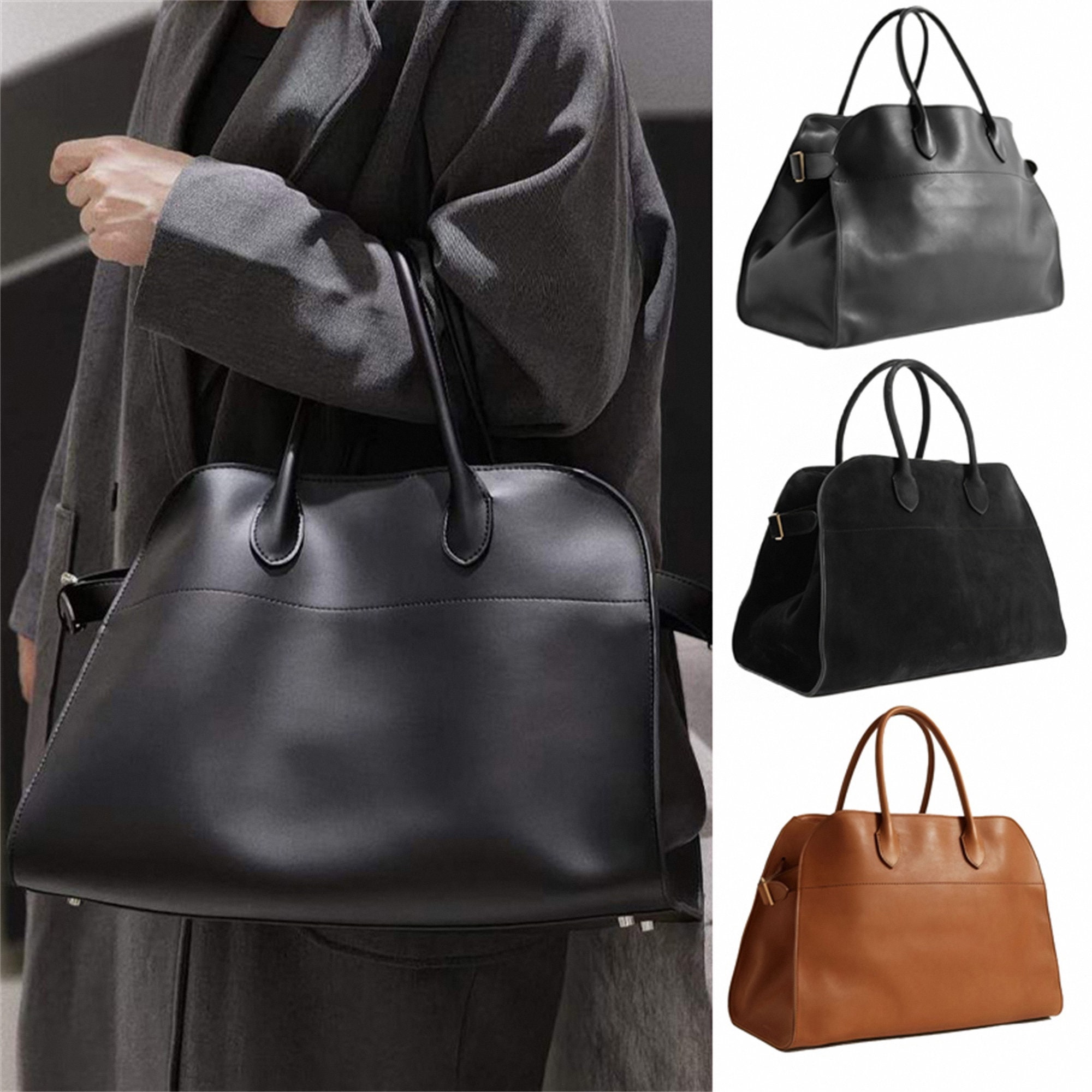 The Row Margaux Casual Style Canvas A4 Leather Elegant Style Totes