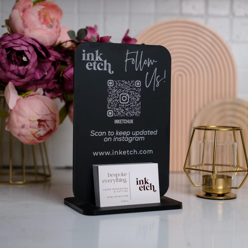 Custom Business Card Holder and QR Code Sign, Personalised Acrylic ...