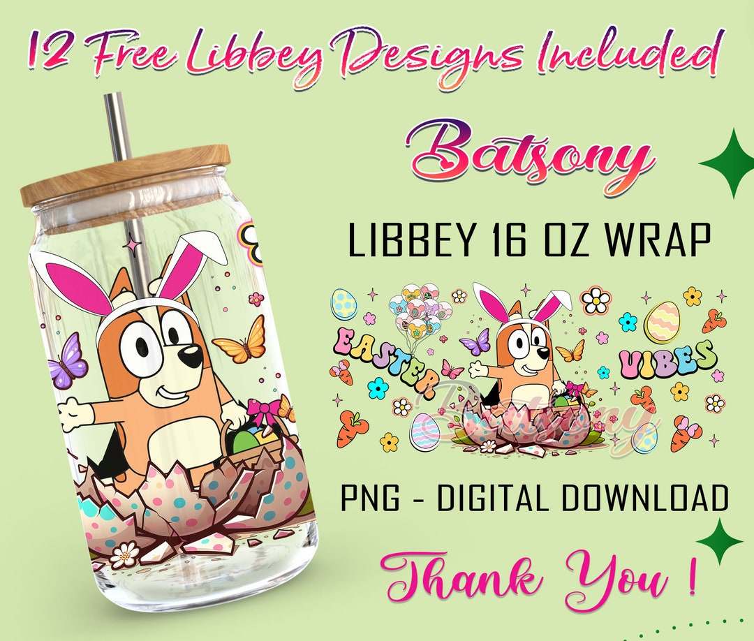 Easter Vibes Cartoon 16 Oz Libbey Glass Can Wrap PNG Sublimation, Happy ...