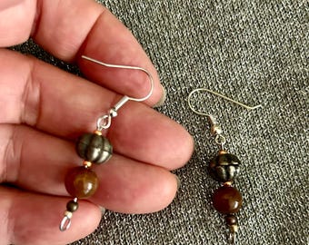 1.25" Kolkata Earring With Mixed Beads Gemstone Beads Metal Beads Copper Beads Glass Beads Czech Beads Lobster Claw Clasp 7 Strand Wire