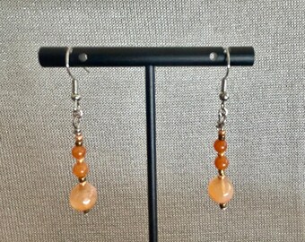 1.25" Mumbai Dangle Earring With Mixed Beads Czech Beads Copper Beads Gemstone Beads Orange Copper Colors Long Earrings Handmade Jewelry