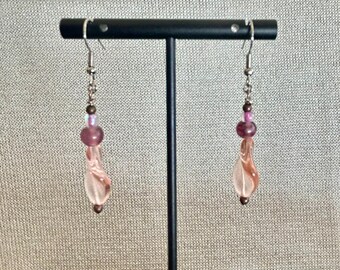 1.5" Los Angeles Earring Mixed Beads Dangle Gemstone Beads Pressed Glass Beads Czech Beads Peach and Purple Color Tones Handmade Earrings