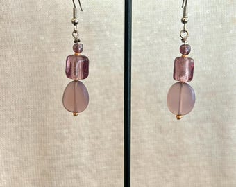 1.25" Marrakesh Earring With Mixed Beads Frosted Beads Clear Pressed Glass Beads Copper Beads Long Earrings Handmade Jewelry Made With Love