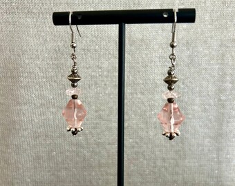 1.5" Cairo Earring Mixed Beads Dangle Glass Beads Metal Beads Metallic Beads Pressed Glass Beads with Pale Pink Coloring Handmade Earrings