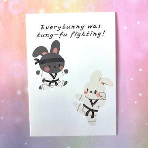 Grappige Bunny ansichtkaart, grappige ansichtkaart met konijn cadeau idee voor konijnenfans schattig grappig konijntje ansichtkaarten konijn minnaar cadeau kung-fu broodje