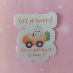 Divertida pegatina de salud mental, pegatina de conejo, meme de terapia, pequeño regalo divertido, lindo, sarcástico, conejo atrevido