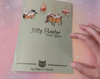 Sticker Album Kitty Planter empty sticker album gift idea for sticker collector reusable sticker album cute cats in planters potted plants