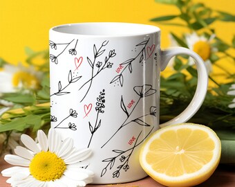 Flower Mug, Valentine Mug, Wildflowers Cottagecore Coffee Mug, Botanical Tea Cup, Flower Garden Lover, Gift for Her