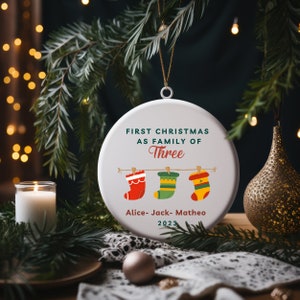 Personalized Family Ornament, Ornament 2023, First Christmas Ornament, Family Three Ornament, Christmas Boots Family Ornament