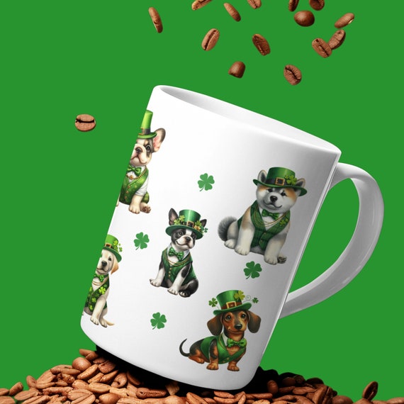St. Patrick's Dog Mug, Dog Shamrock Mug, St Patrick Lucky Coffee Mug,  St Patricks Dog Cup  11oz & 15oz, Dog Mug Design, Lucky Mug