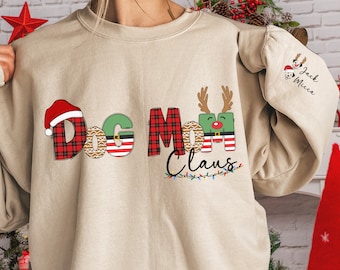Dog Mom Christmas Sweatshirt with Dogs Names on Sleeve, Gift Mom Personalized, Gift for Pet Lovers, Dog Mom Gift, Cat Mom Sweater