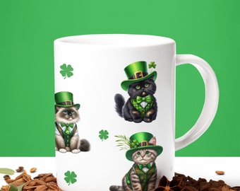 St. Patrick's Cat Mug, Dog Shamrock Mug, St Patrick Lucky Coffee Mug,  St Patricks Dog Cup  11oz & 15oz, Dog Mug Design, Lucky Mug