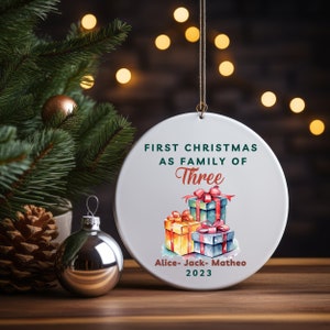 Personalized Family Ornament, Ornament 2023, First Christmas Ornament, Family Three Ornament, Family ornament Christmas gifts