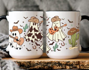 Cowboy Ghost Coffee Mug: Western Halloween Ceramic Mug