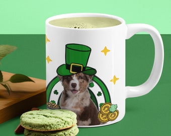 Custom St. Patrick Dog Mug, Custom Photo Dog Gift, St Patrick Lucky Coffee Mug, St. Patrick Hot Cocoa and Tea Mug, Dog Mug Design, Lucky Mug