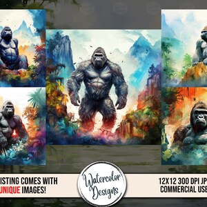 5 Acuarela King Kong, Descarga instantánea, Papel digital, Diseños de sublimación, Acuarela falsa, Impresión de taza, Regalo, Digital, Envoltura de vaso JPEG