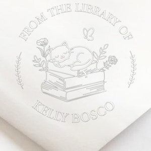 Aangepaste CAT-boekembosser, uit de bibliotheek in reliëf, gepersonaliseerde bibliotheekstempel, boek vriend cadeau, boek in reliëf met je naam gegraveerd op maat
