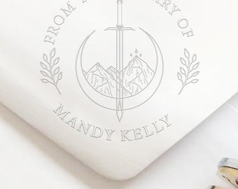 Library of Ink Stamp. Book Seals Stamp.Custom Embosser Stamp. Gifts for readers  From The Library Of Book ,Book Embosser Stamp Sword