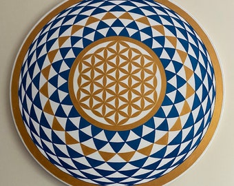 Gold Blume des Lebens Gemälde: Blauer Torus Heilige Geometrie Kunst (80 cm)