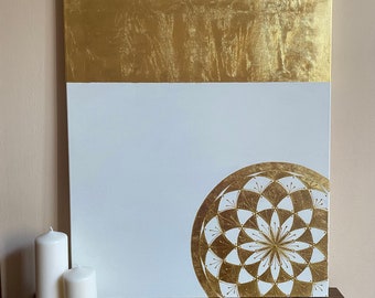 Gold Leaf Torus Wall Art: Sacred Geometry Mandala Painting