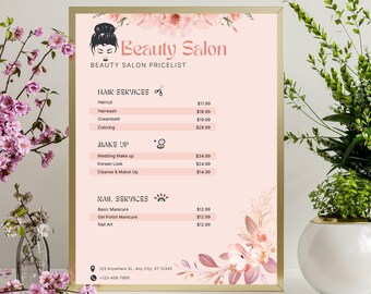 DIY Beauty Salon Price List Design Templates, Catalog Menu, Beauty Business, Canva, Printable Pricing Guide