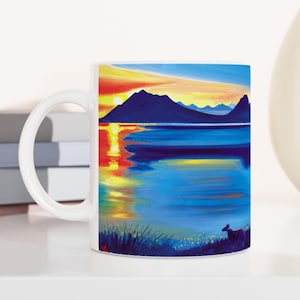 Sunset Elgol, Scottish landscape on the Isle of Skye. Oil painting printed on a ceramic mug by Terry Kirkwood