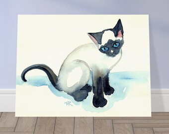 Siamese Kitten Print, Blue Eye Cat, Watercolor Painting, Sitting Cat Wall Art, Pet Print, Gift for Cat Lovers, Unframed, Terry Kirkwood