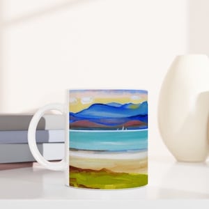 An Teallach, Gruinard Bay Mountains & Beach - Scottish landscape. Oil painting printed on a ceramic mug by Terry Kirkwood