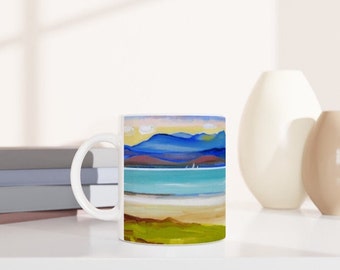 An Teallach, Gruinard Bay Mountains & Beach - Scottish landscape. Oil painting printed on a ceramic mug by Terry Kirkwood