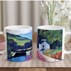 Crinan Canal, Scottish landscape. Oil painting printed on a ceramic mug by Terry Kirkwood