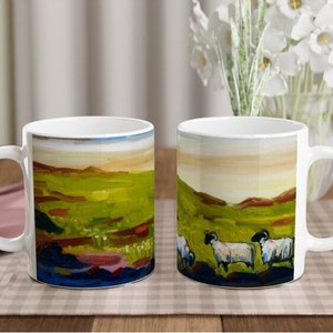 Gruinard Bay with Black Sheep Wester Ross - Scottish landscape. Oil painting printed on a ceramic mug by Terry Kirkwood