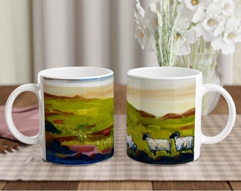 Gruinard Bay with Black Sheep Wester Ross - Scottish landscape. Oil painting printed on a ceramic mug by Terry Kirkwood