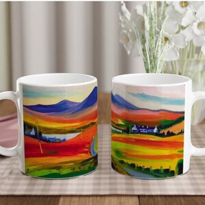 Jura from Islay, Scottish landscape. Oil painting printed on a ceramic mug by Terry Kirkwood