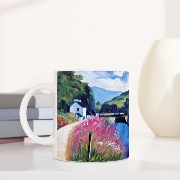 Crinan Canal, Scottish landscape. Oil painting printed on a ceramic mug by Terry Kirkwood