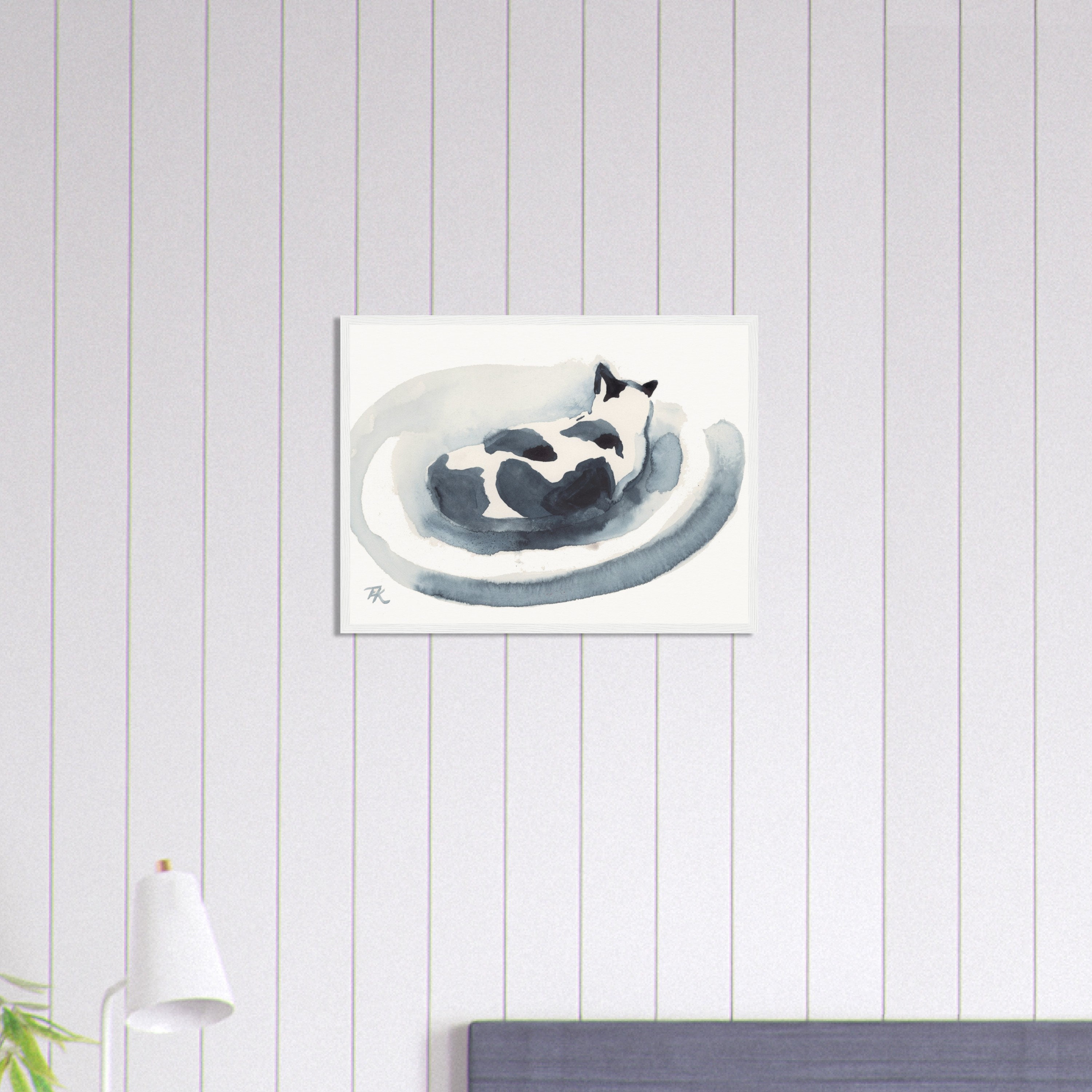 Black and White Cat Print, Cat Wall Art Print, Sleeping Cat