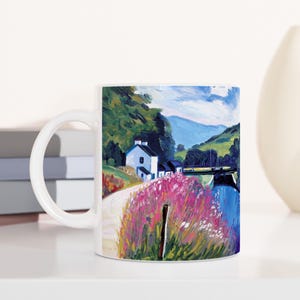 Crinan Canal, Scottish landscape. Oil painting printed on a ceramic mug by Terry Kirkwood