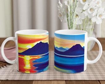 Taza de cerámica Sunset Elgol, arte paisajístico de la isla escocesa de Skye