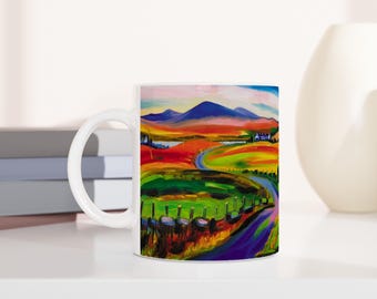 Jura from Islay, Scottish landscape. Oil painting printed on a ceramic mug by Terry Kirkwood