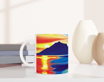 Sunset Elgol, Scottish landscape on the Isle of Skye. Oil painting printed on a ceramic mug by Terry Kirkwood