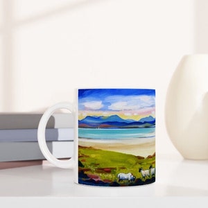 An Teallach, Gruinard Bay with Black Sheep - Scottish landscape. Oil painting printed on a ceramic mug by Terry Kirkwood