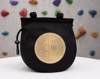 Personalised Climbing Chalk Bag – Custom Name PU Leather Patch – Bouldering & Rock Climbing Gift