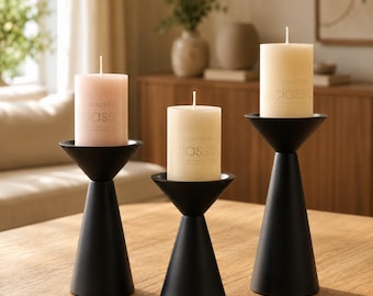 Black Metal Candle Holder Set Modern Taperless Pillar Candle Stand Trio Minimalist Table Centerpiece Scandinavian Decor