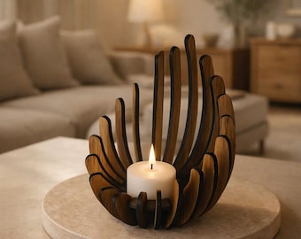 Modern Wooden Tealight Holder DIY Kit, Sculptural 3D Wood Puzzle, Minimalist Table Centerpiece, Scandi Home Decor, Housewarming Gift