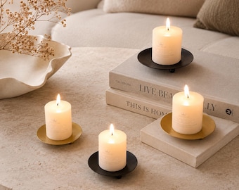 Minimalist Metal Candle Holder Plate Tray, Round Candle Coaster for Pillar Tealight, Modern Gold Black Home Decor Accent