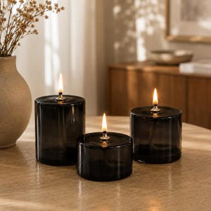 black tinted glass oil candle set with flames modern home decor aesthetic lighting