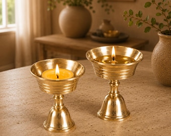 Solid Brass Diya Candle Holder, Brass Oil Lamp, Meditation Altar Decor, Spiritual Candle Cup, Hindu Puja Home Decoration
