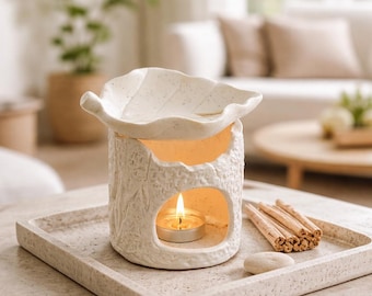 Ceramic Leaf Oil Burner, Minimalist Wax Melt Warmer, Organic Essential Oil Diffuser, Modern Home Spa Decor, Botanical Housewarming Gift